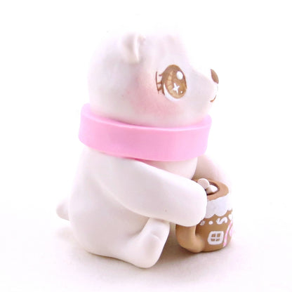 Polar Bear with a Pink Gingerbread House Hot Cocoa Mug Figurine - Polymer Clay Christmas Collection