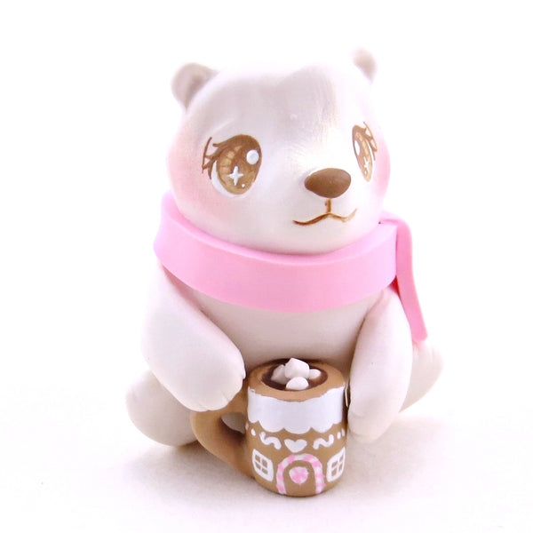 Polar Bear with a Pink Gingerbread House Hot Cocoa Mug Figurine - Polymer Clay Christmas Collection