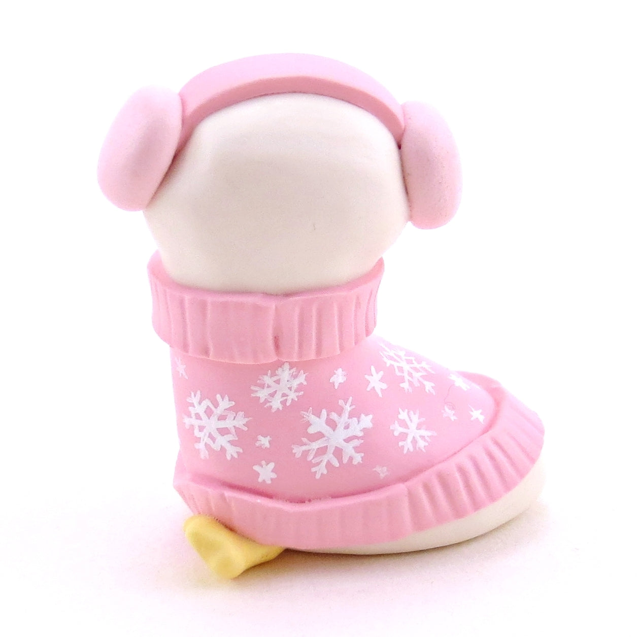 Pink Snowflake Sweater Goose Figurine - Polymer Clay Christmas Collection