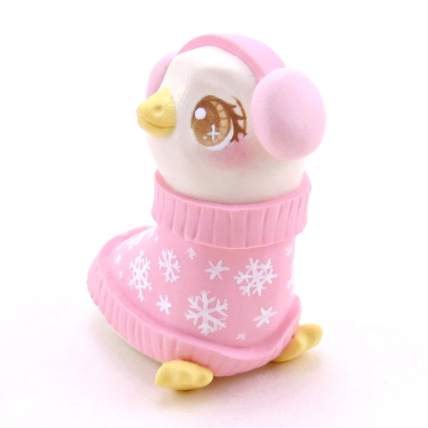 Pink Snowflake Sweater Goose Figurine - Polymer Clay Christmas Collection