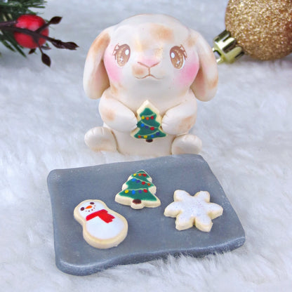 Baker Bunny with Christmas Cookies Figurine - Polymer Clay Christmas Collection