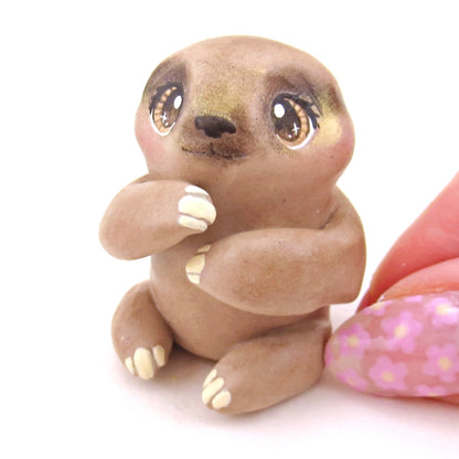 Three-Toed Sloth Figurine - Polymer Clay Animals Continents Collection