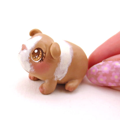 Beige and Cream Guinea Pig Figurine - Polymer Clay Animals Continents Collection