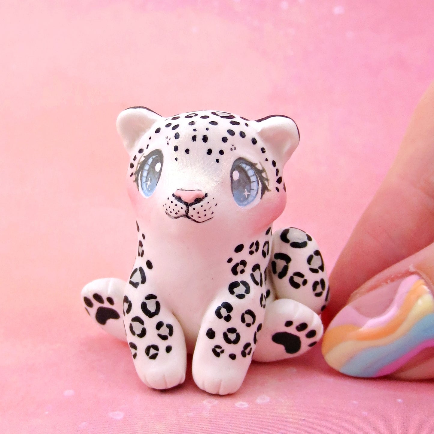 Snow Leopard Figurine - Polymer Clay Animals Continents Collection