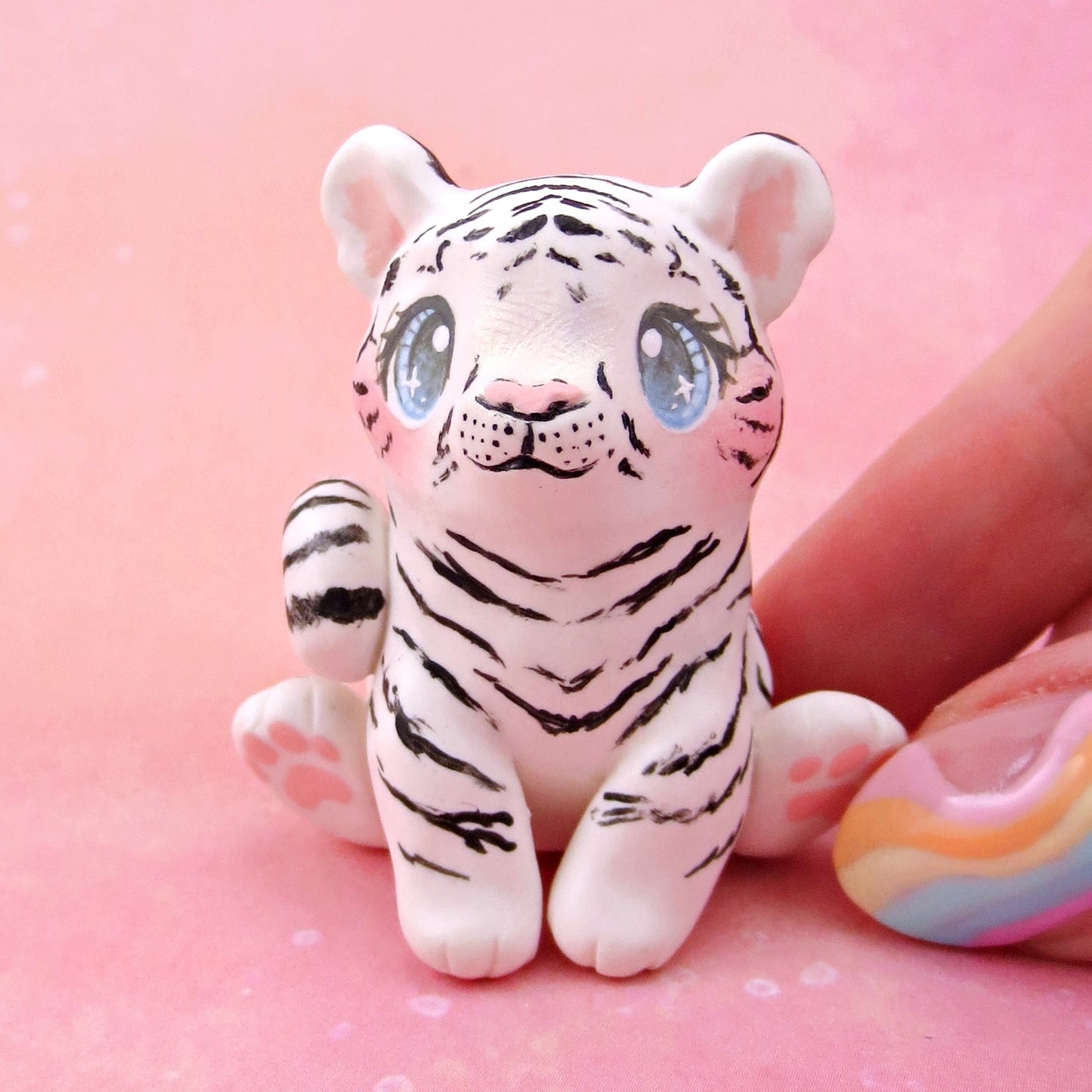 White Tiger Figurine - Polymer Clay Animals Continents Collection