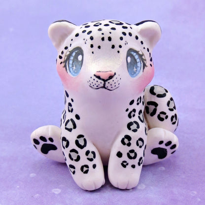 Snow Leopard Figurine - Polymer Clay Animals Continents Collection