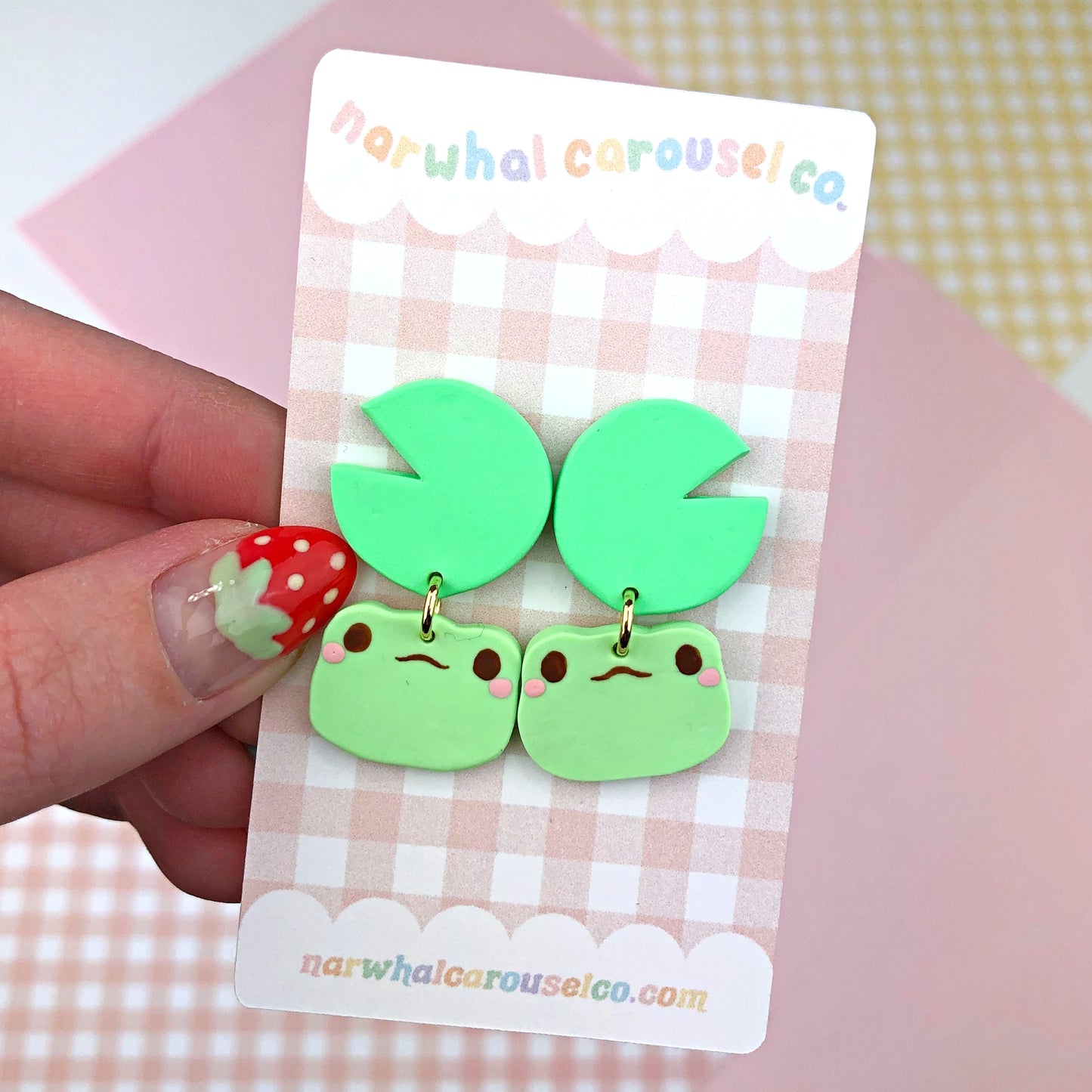 Frog and Lily Pad Polymer Clay Earrings