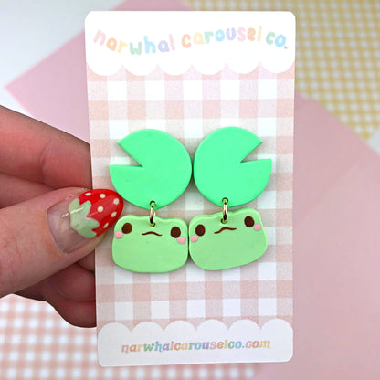 Frog and Lily Pad Polymer Clay Earrings