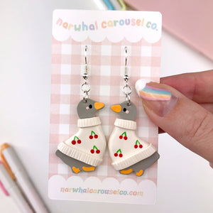 Cherry Sweater Grey Goose Polymer Clay Earrings