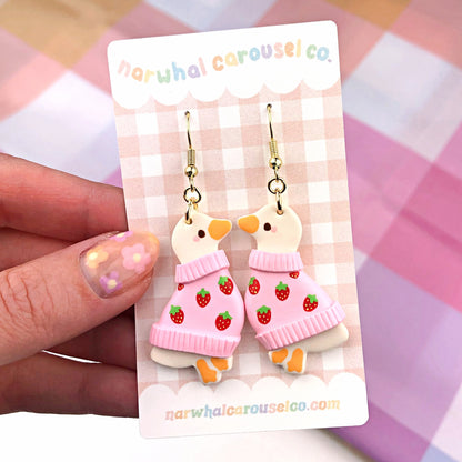 Strawberry Sweater Maisie the Goose Polymer Clay Earrings