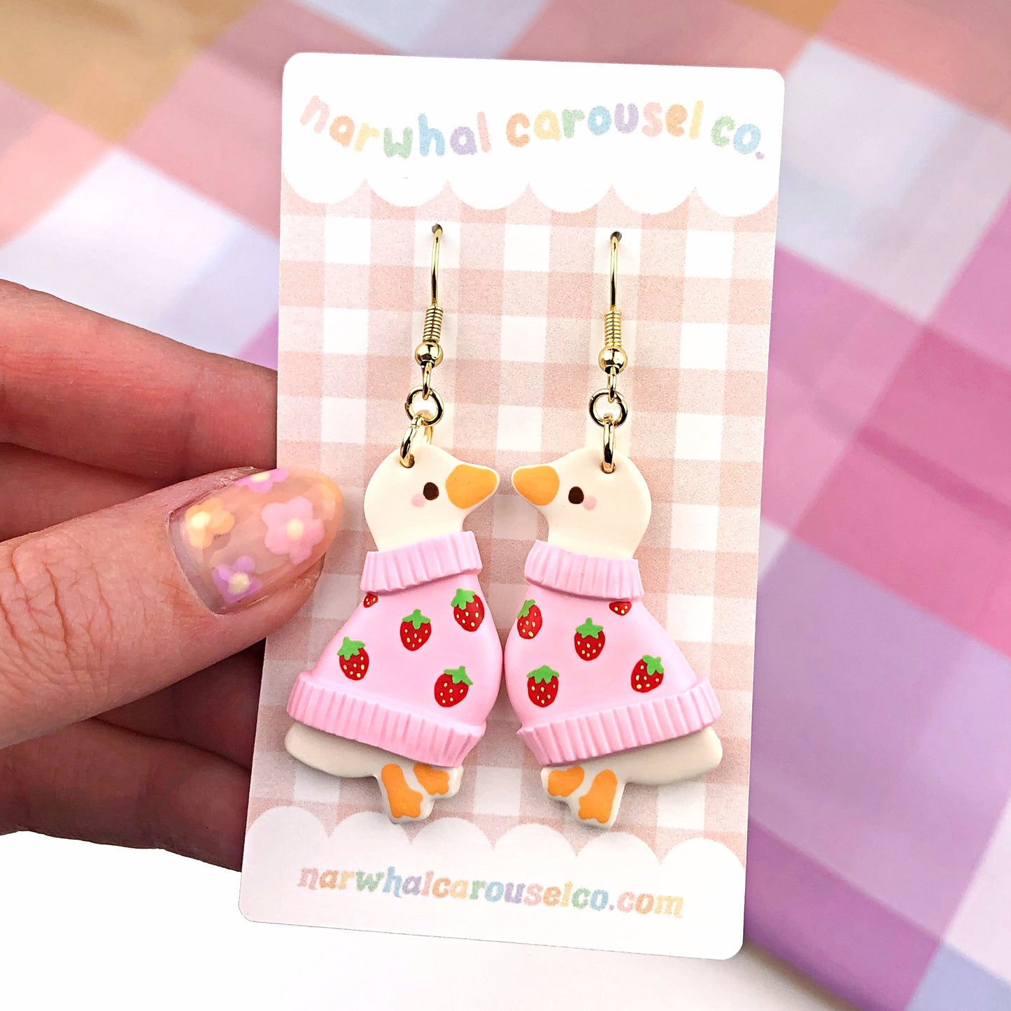 Strawberry Sweater Maisie the Goose Polymer Clay Earrings