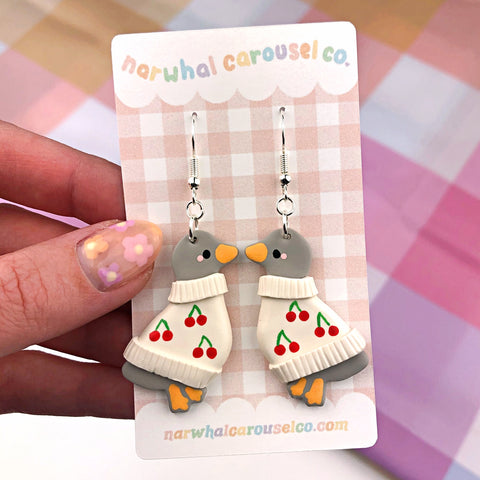 Cherry Sweater Gracie the Grey Goose Polymer Clay Earrings