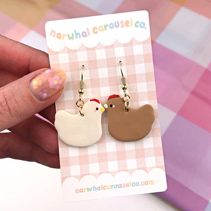 Mismatched Chickens Polymer Clay Earrings