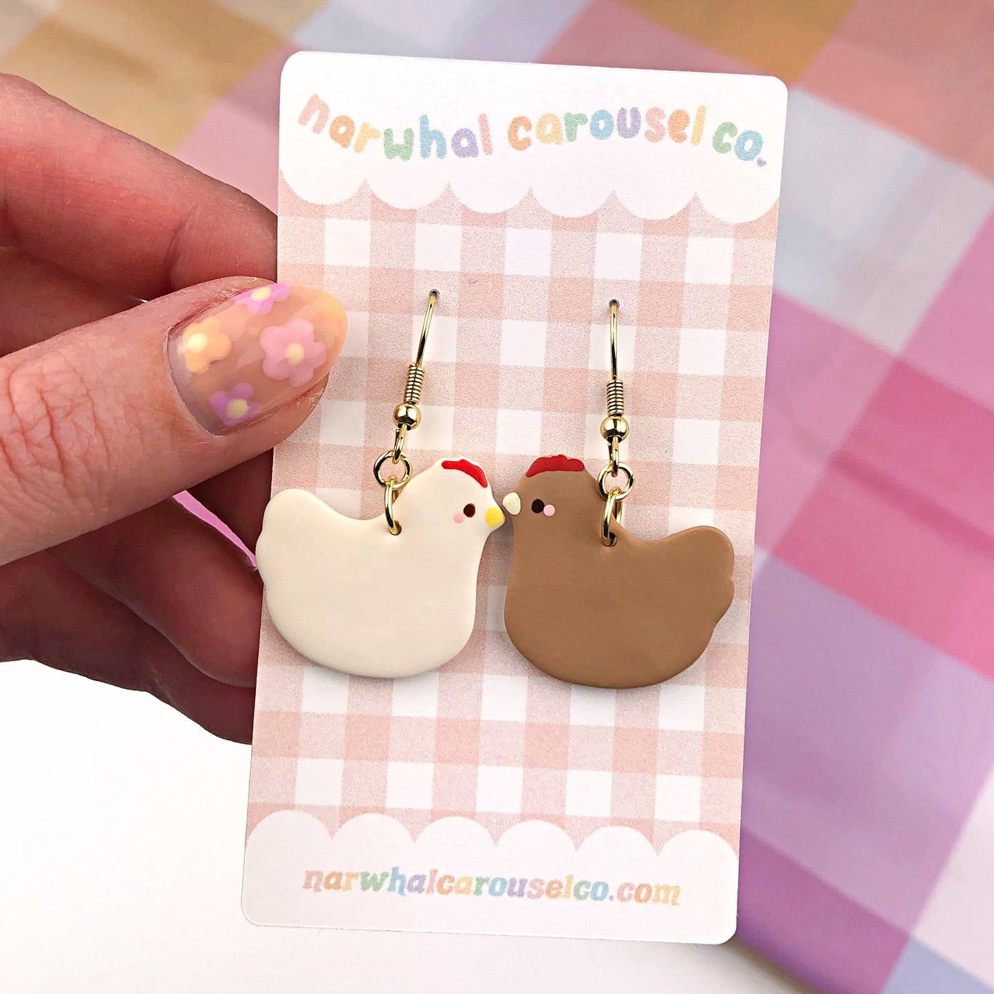 Mismatched Chickens Polymer Clay Earrings