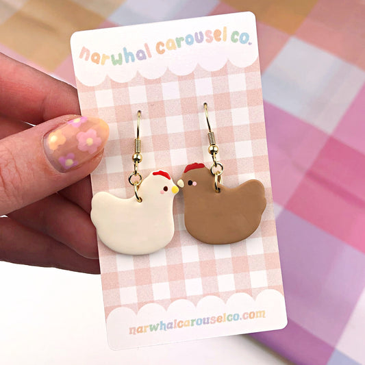 Mismatched Chickens Polymer Clay Earrings