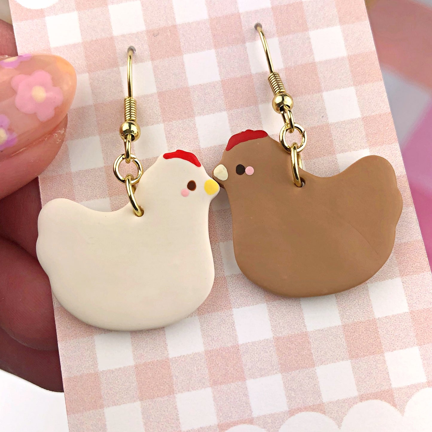 Mismatched Chickens Polymer Clay Earrings