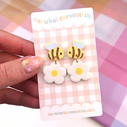 Bee and Flower Polymer Clay Earrings