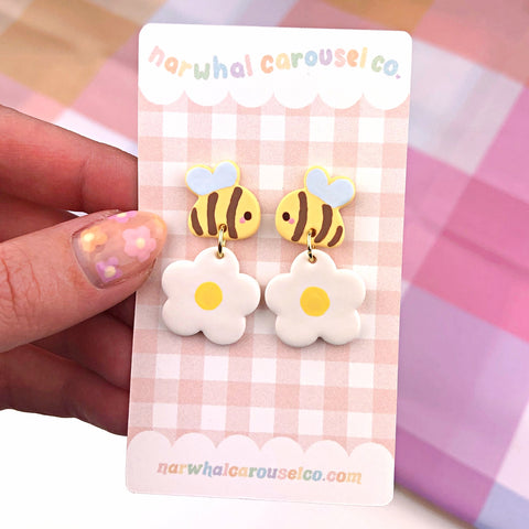 Bee and Flower Polymer Clay Earrings