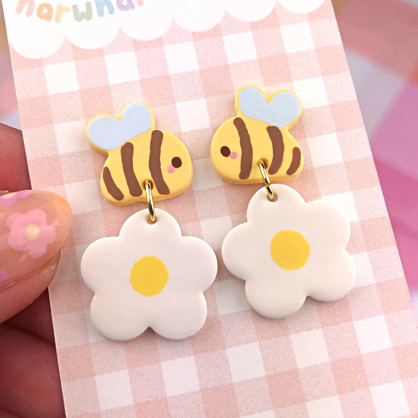 Bee and Flower Polymer Clay Earrings