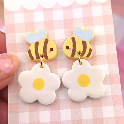 Bee and Flower Polymer Clay Earrings