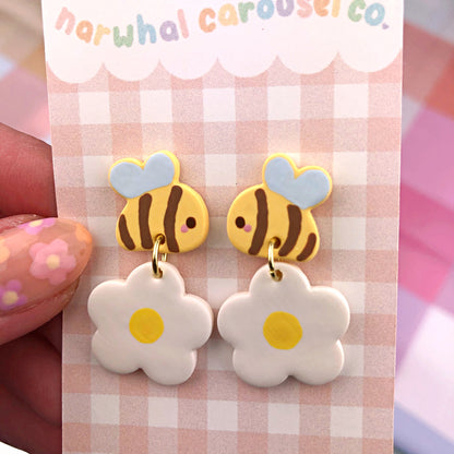 Bee and Flower Polymer Clay Earrings