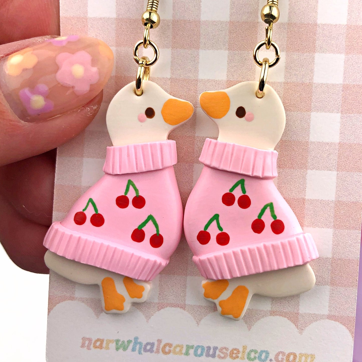 Cherry Sweater Maisie the Goose Polymer Clay Earrings