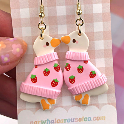 Strawberry Sweater Maisie the Goose Polymer Clay Earrings