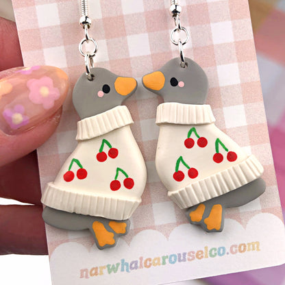 Cherry Sweater Gracie the Grey Goose Polymer Clay Earrings