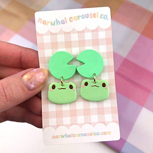 Frog and Lily Pad Polymer Clay Earrings