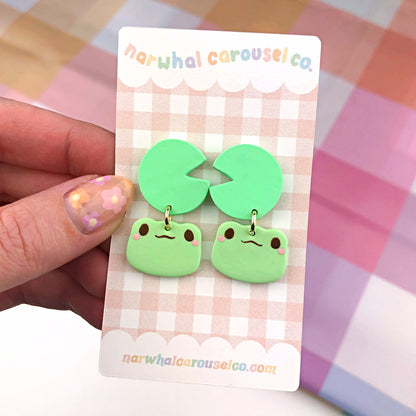 Frog and Lily Pad Polymer Clay Earrings