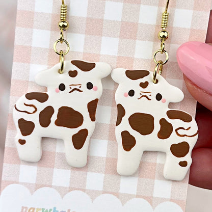 Brown and White Holstein Cow Polymer Clay Earrings