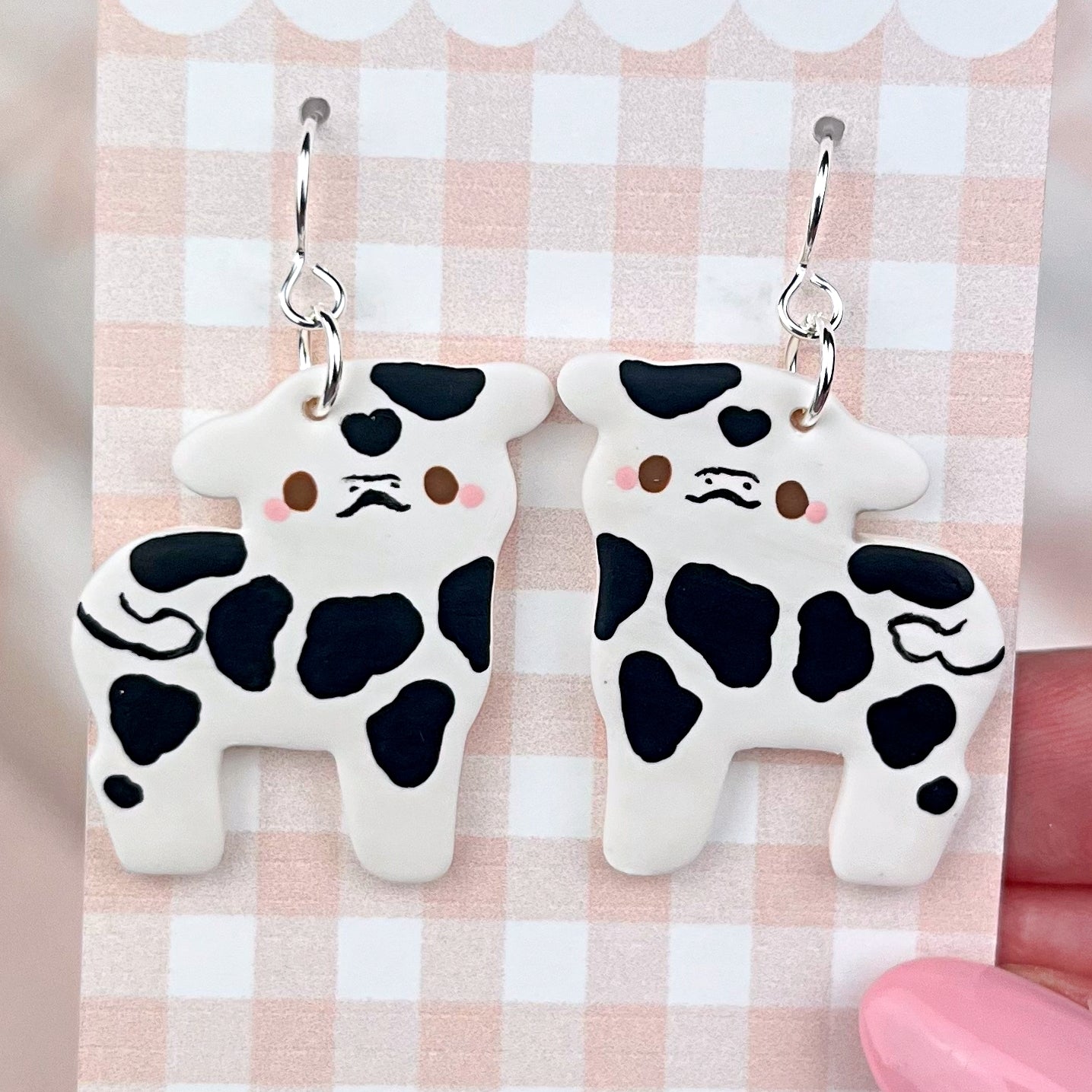 Black and White Holstein Cow Polymer Clay Earrings