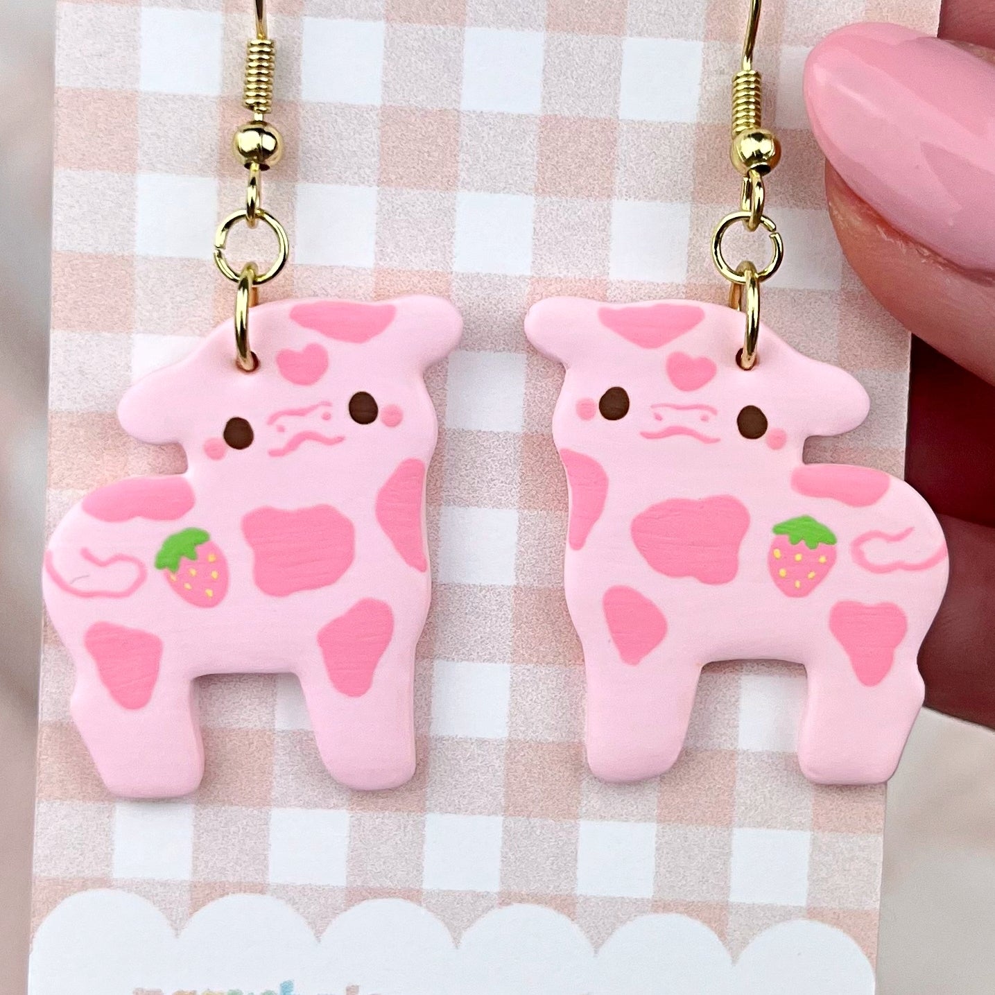 Strawberry Cow Polymer Clay Earrings