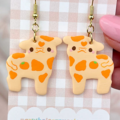 Clementine Orange Cow Polymer Clay Earrings