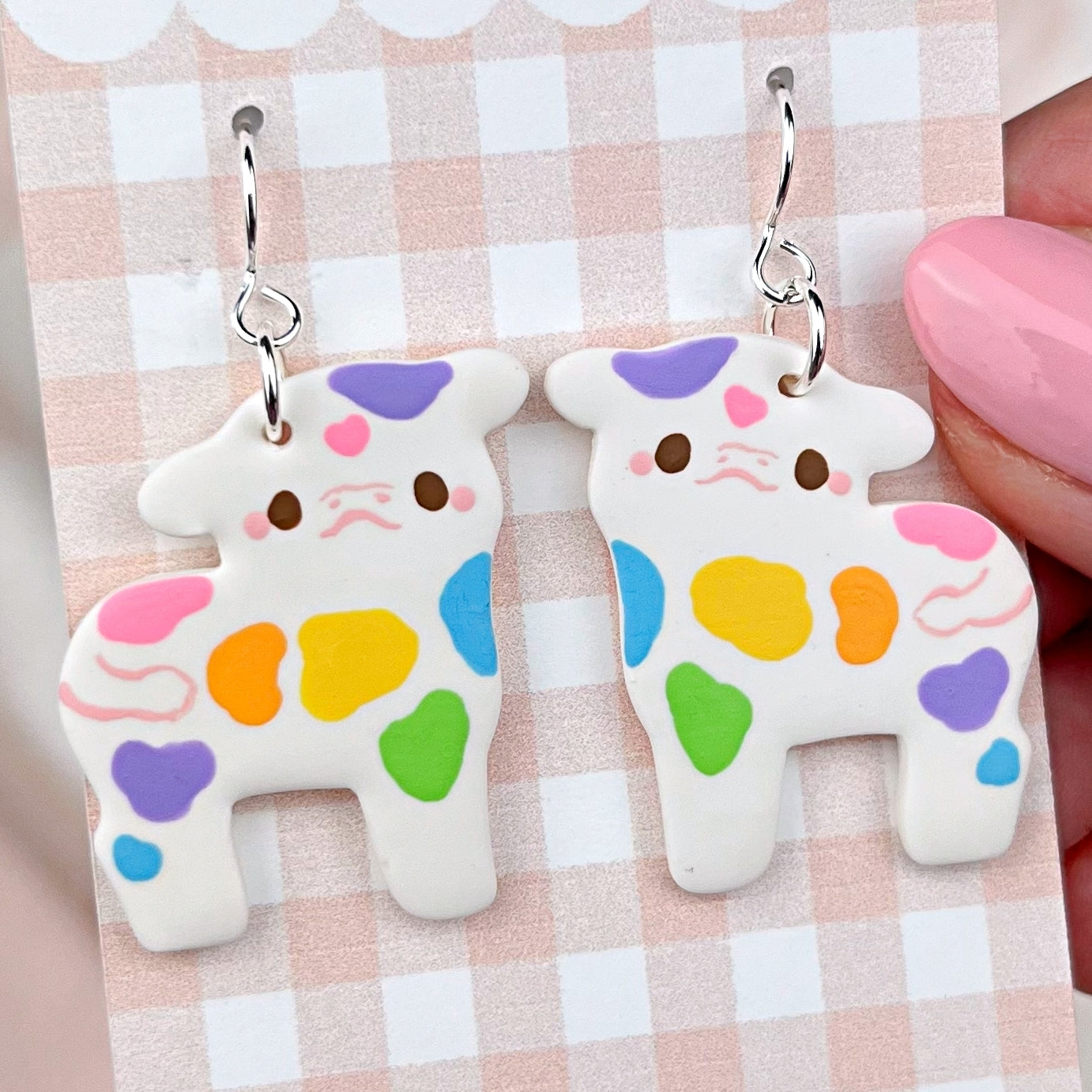 Rainbow Holstein Cow Polymer Clay Earrings