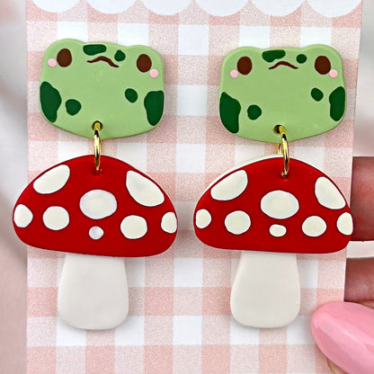 Spotty Frog and Mushroom Polymer Clay Earrings