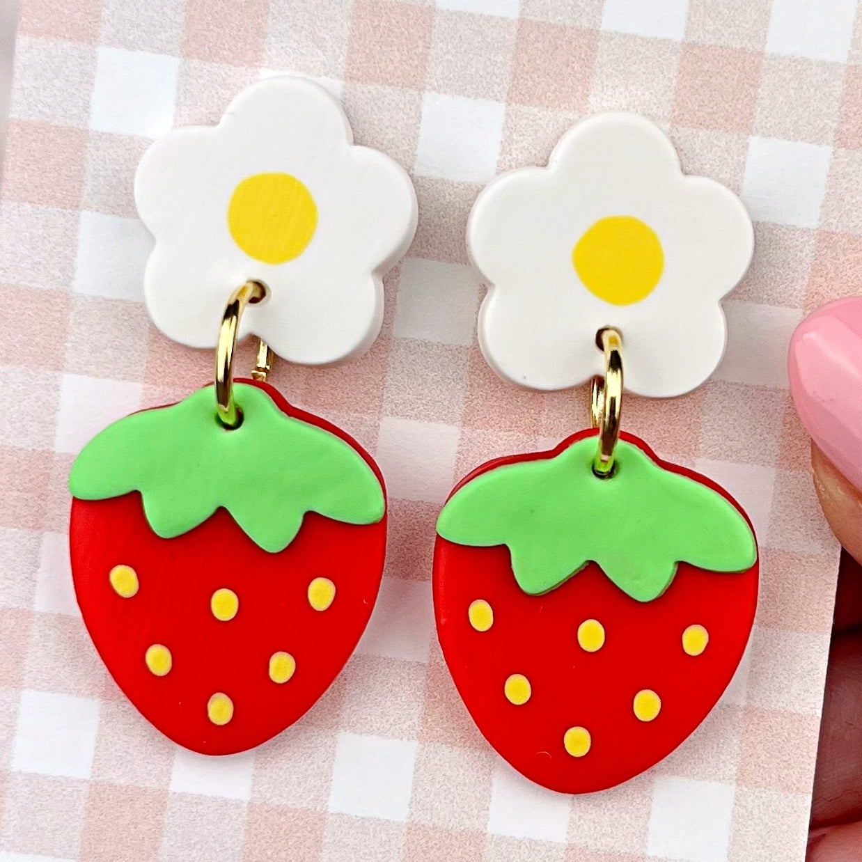 Red Strawberry Polymer Clay Earrings