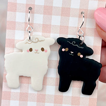 Mismatched Sheep Polymer Clay Earrings - Silver Hardware