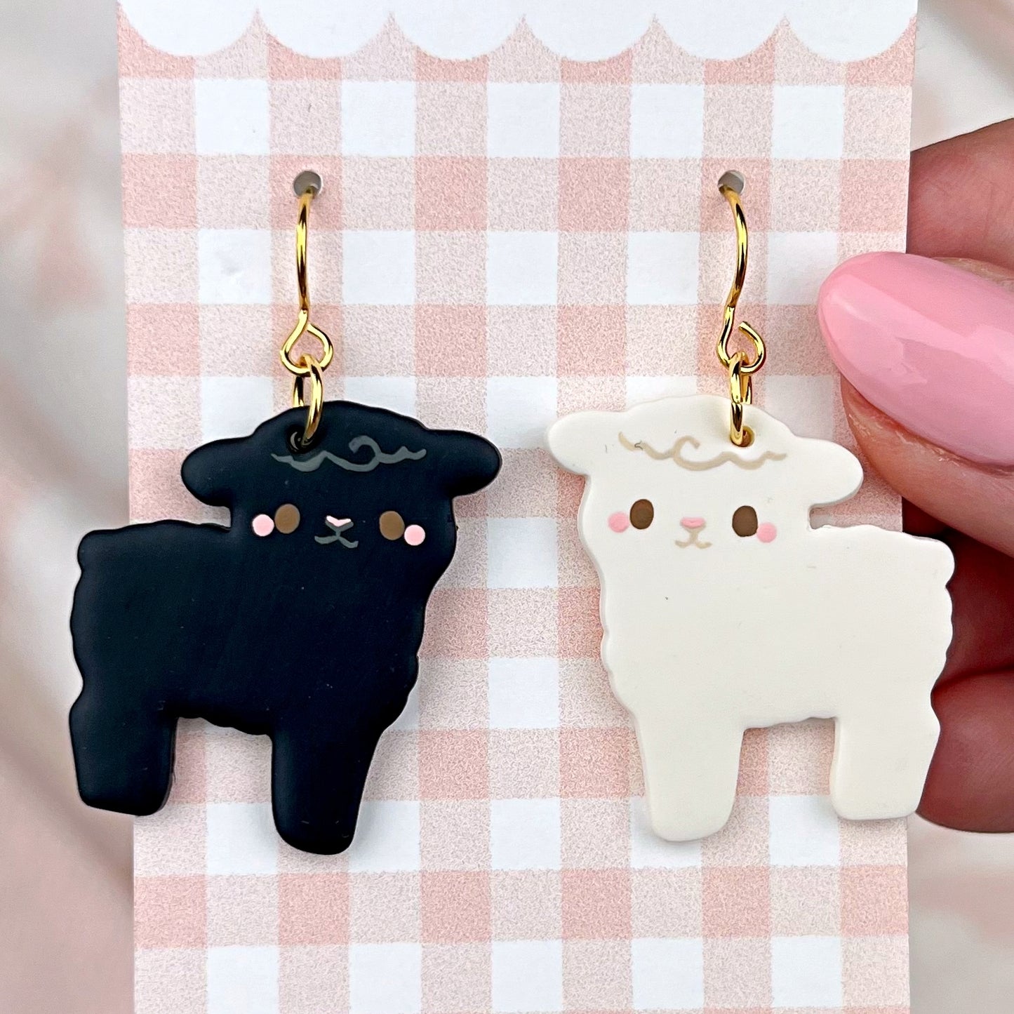 Mismatched Sheep Polymer Clay Earrings - Gold Hardware