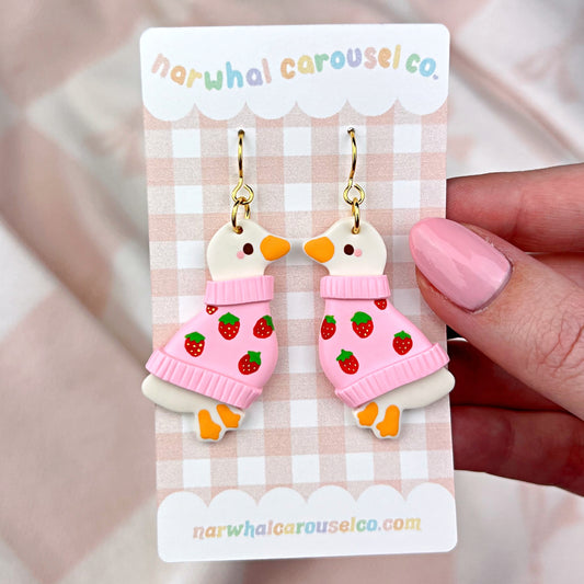 Strawberry Sweater Maisie the Goose Polymer Clay Earrings