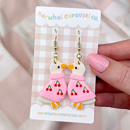 Cherry Sweater Maisie the Goose Polymer Clay Earrings