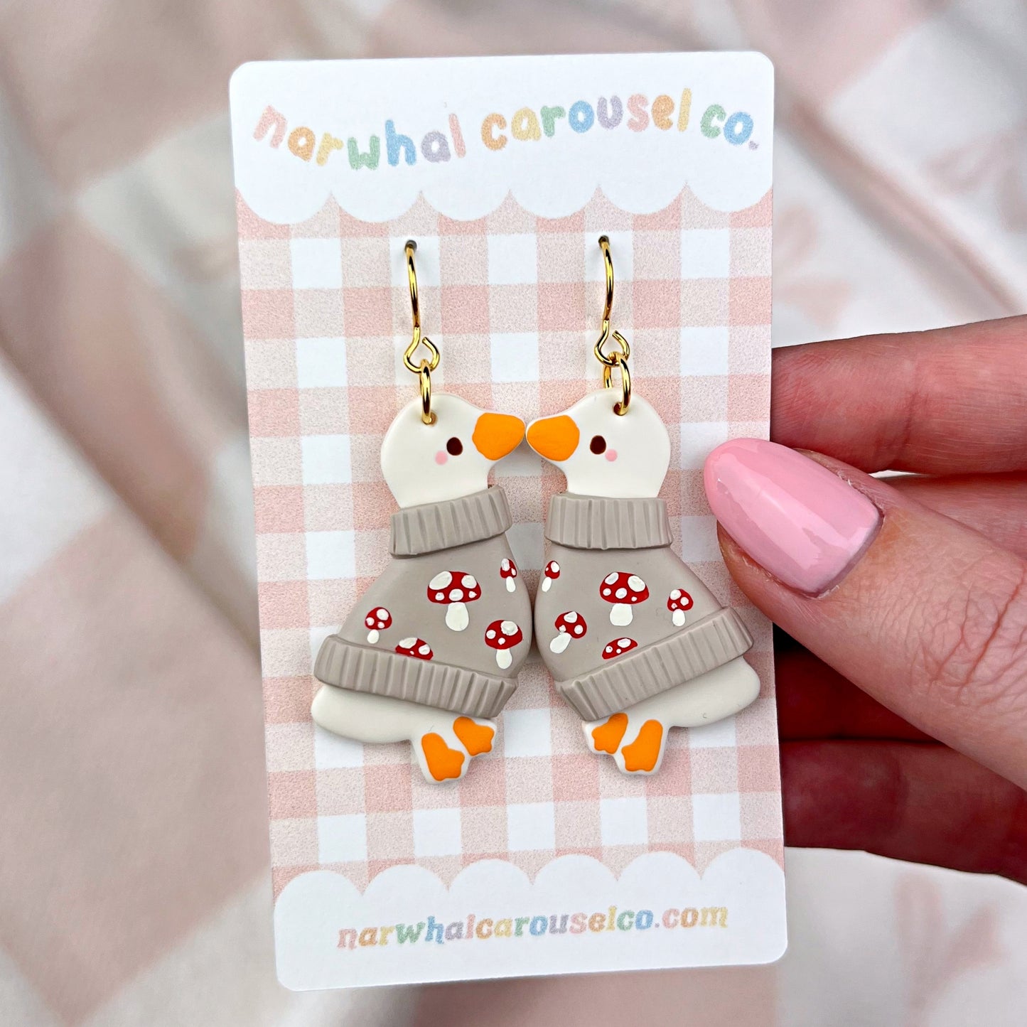 Mushroom Sweater Maisie the Goose Polymer Clay Earrings