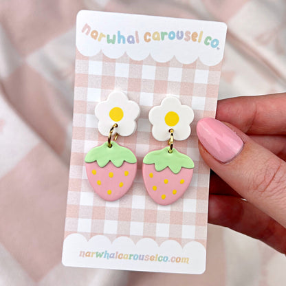 Pink Strawberry Polymer Clay Earrings