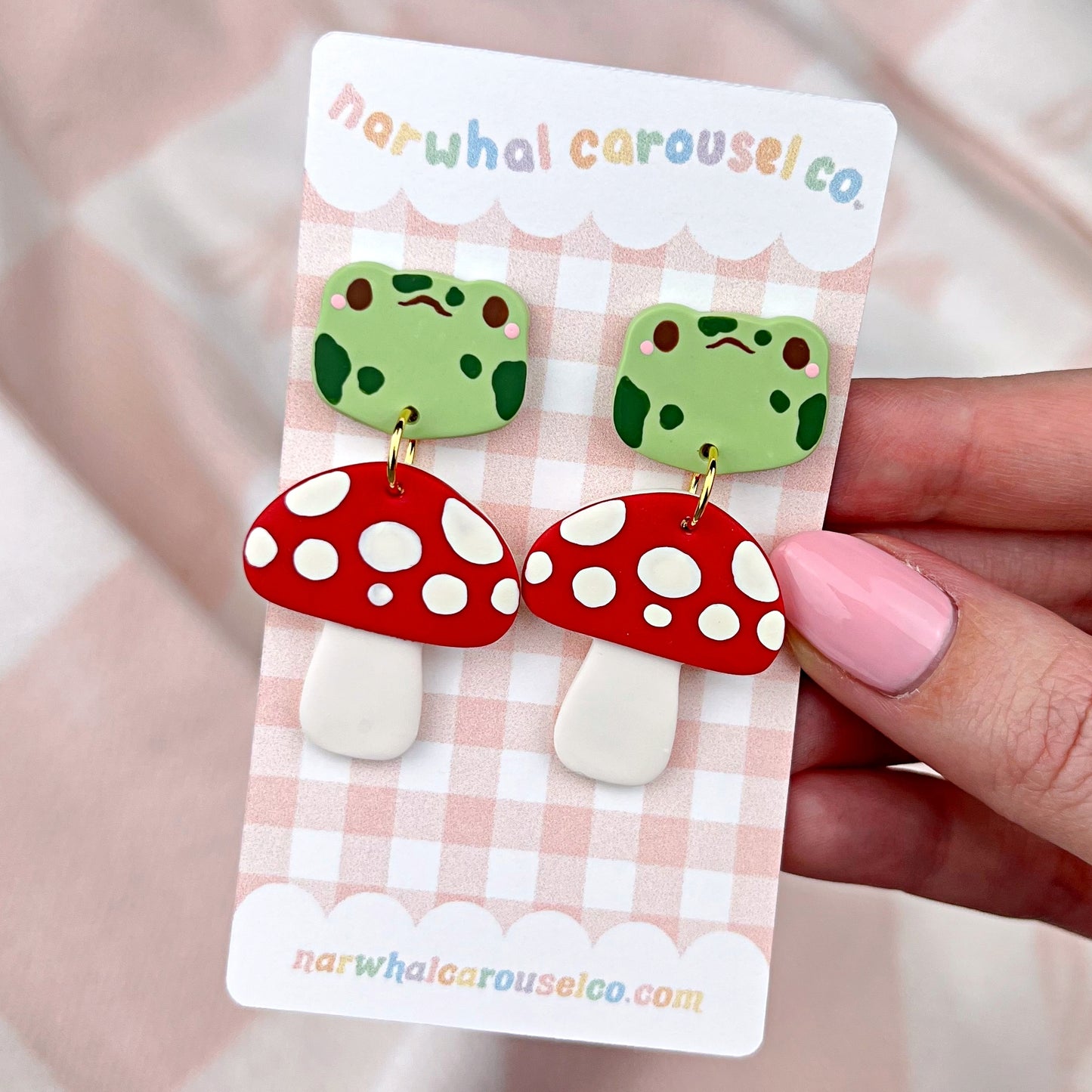 Spotty Frog and Mushroom Polymer Clay Earrings