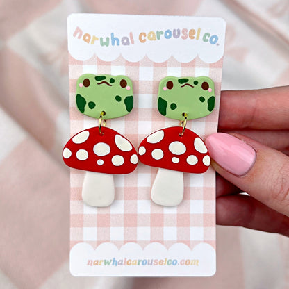 Spotty Frog and Mushroom Polymer Clay Earrings