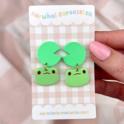 Frog and Lily Pad Polymer Clay Earrings