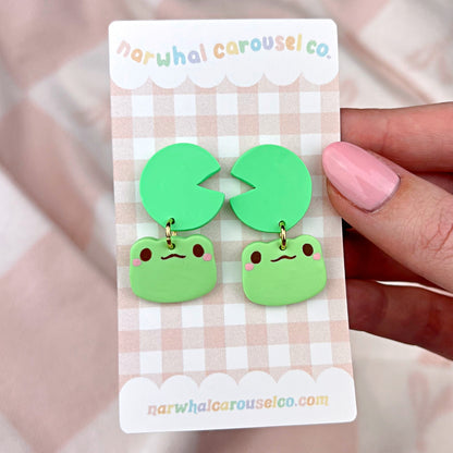 Frog and Lily Pad Polymer Clay Earrings