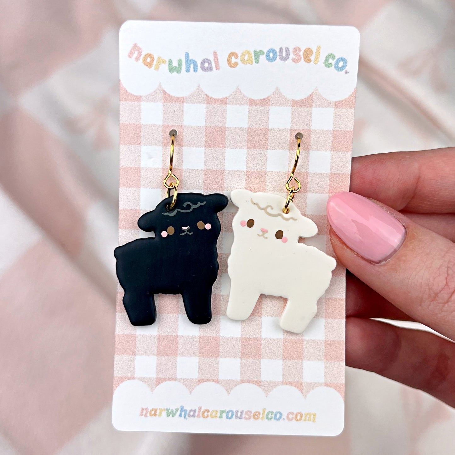 Mismatched Sheep Polymer Clay Earrings - Gold Hardware