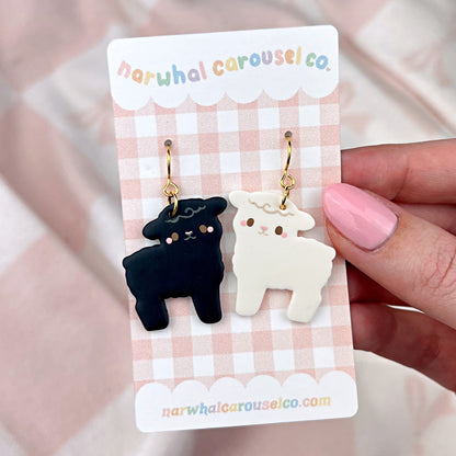 Mismatched Sheep Polymer Clay Earrings - Gold Hardware