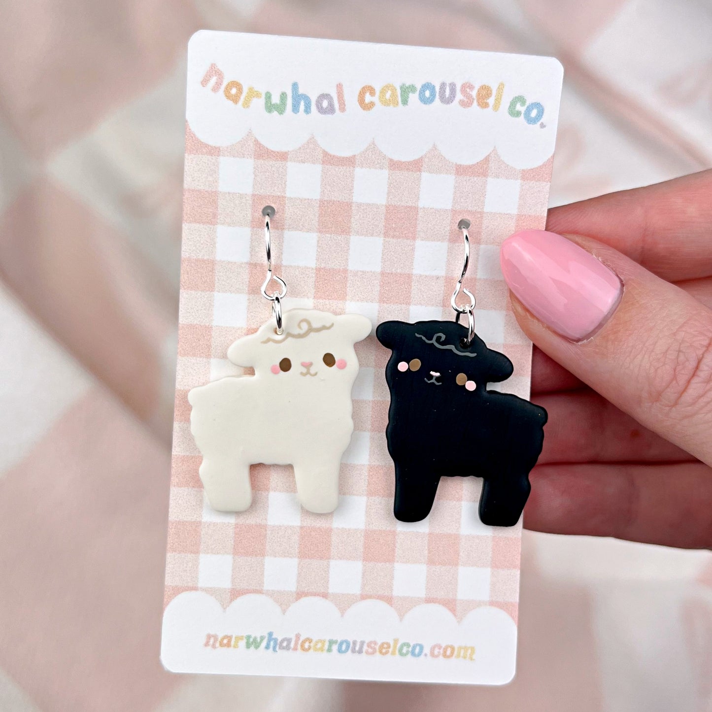 Mismatched Sheep Polymer Clay Earrings - Silver Hardware